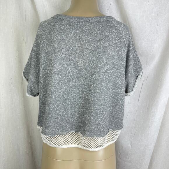 Forever 21 Heather Grey Cropped Sweatshirt White Mesh Trim Athletic T-shirt NWT - Picture 7 of 16
